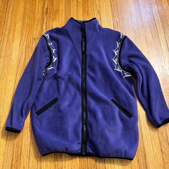 Bob Mackie Fleece Sweatshirt Womens Small Oversized Purple Zip Jacket - Picture 1 of 6